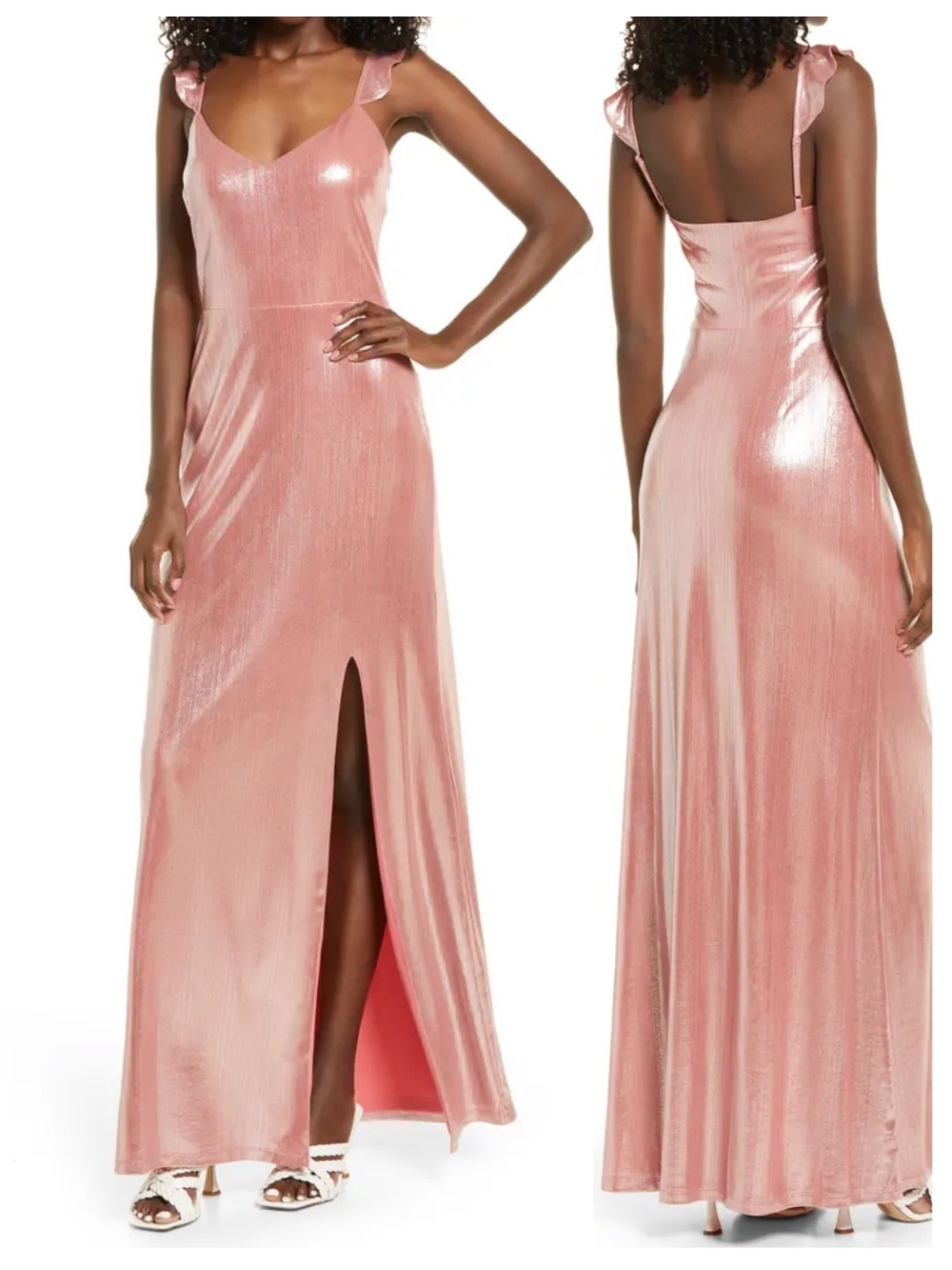 NWT Wayf Mina Metallic Ruffle Maxi Dress